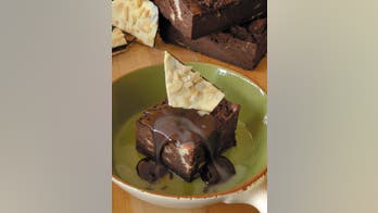 Chocolate Bread Pudding with Two Chocolate Sauces & Almond Bark