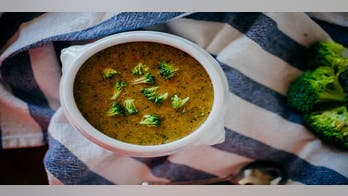 Roasted Broccoli Soup with Peppers and Onions