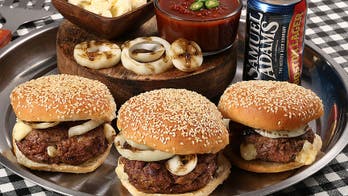 Cheese Curd Pork and Beef Burgers with Lager Serrano Chili BBQ Dipping Sauce