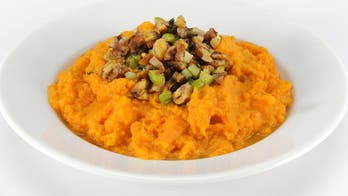 Smashed Sweet Potatoes with Bourbon, Chestnuts and Sage