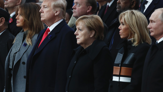 The Latest: Trump and Putin exchange greetings at WW1 event