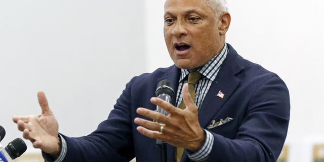 Mike Espy who is seeking to unseat appointed U.S. Sen. Cindy Hyde-Smith, R-Miss., and serve the last two years of the six-year term vacated when Republican Thad Cochran retired for health reasons, speaks before the leadership of Working Together Jackson during their luncheon and accountability session, Wednesday, Nov. 14, 2018 in Jackson, Miss.