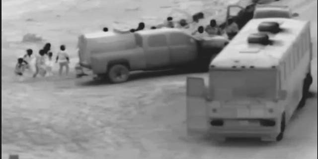 A large group of illegal immigrants is observed moving to the U.S. border near Yuma, Arizona where they crossed into the country illegally before being apprehended. (U.S. Customs and Border Protection)