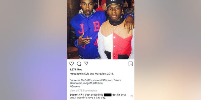 50 Cent commented on an Instagram photo of son Marquise and the son of Kenneth "Supreme" McGriff, "If both these little n----s got hit by a bus, I wouldn't have a bad day."