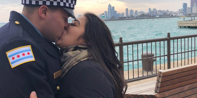 Chicago police Officer Samuel Jimenez, who was slain Monday, married his high school sweetheart, Crystal Garcia, last December. (Facebook)