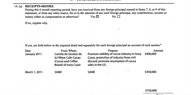 According to a FARA Supplemental Statement filed with the Department of Justice, not only Mike Espy collected the full $750,000 figure, he also dropped the contract just 15 days before it was supposed to end, contradicting his comments.