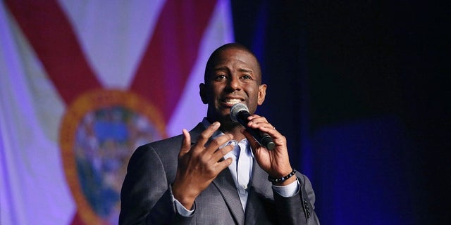 The Florida Democratic governor candidate, Andrew Gillum, is speaking at a rally at the CFE Arena on the UCF campus in Orlando, Florida.