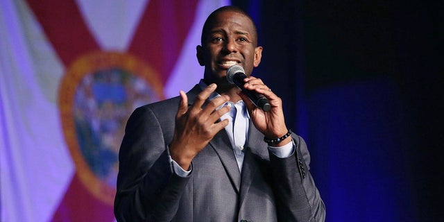 The Florida Democratic governor candidate, Andrew Gillum, is speaking at a rally at the CFE Arena on the UCF campus in Orlando, Florida.