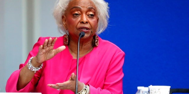 Broward County Supervisor of Elections Brenda Snipes answers questions at the Supervisor of Elections office Nov. 12, 2018, in Lauderhill, Florida. Mishaps, protests and litigation are overshadowing the vote recount in Florida's pivotal races for governor and Senate. (AP Photo/Wilfredo Lee)
