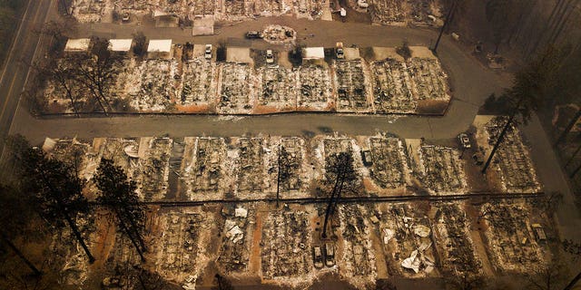 Residences were leveled by the wildfire in Paradise, California on Thursday, Nov. 15, 2018.
