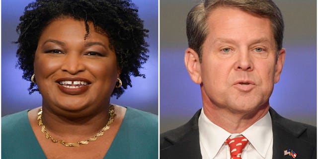 Stacy Abrams（左）和 Brian Kemp 在 2018 年 5 月 20 日拍摄的不同照片（美联社）