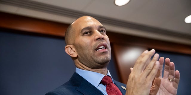 FILE: Rep. Hakeem Jeffries, D-N.Y., meets with reporters after being elected chairman of the House Democratic Caucus for the 116th Congress, at the Capitol in Washington, Wednesday, Nov. 28, 2018. Jeffries defeated Rep. Barbara Lee, D-Calif., both prominent members of the Congressional Black Caucus. (AP Photo/J. Scott Applewhite)