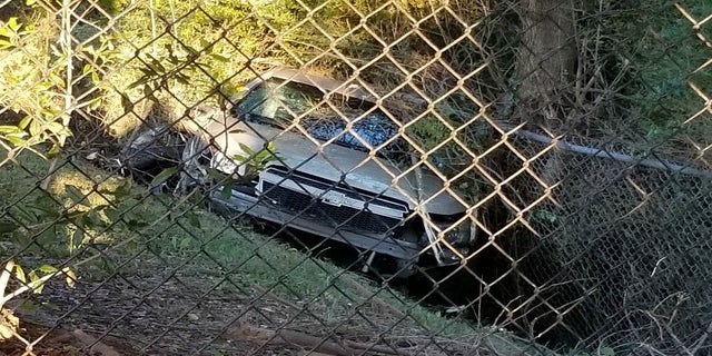 A man was hospitalized after he was shot while driving, causing him to lose control of his vehicle.