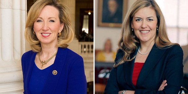 Jennifer Wexton, right, beat Barbara Comstock, left, in Virginia Tuesday.