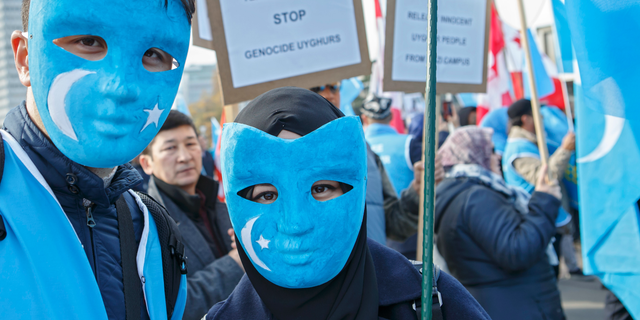 Uyghurs people demonstrate against China during the Universal Periodic Review of China by the Human Rights Council, on the place des Nations in front of the European headquarters of the United Nations, in Geneva, Switzerland. 