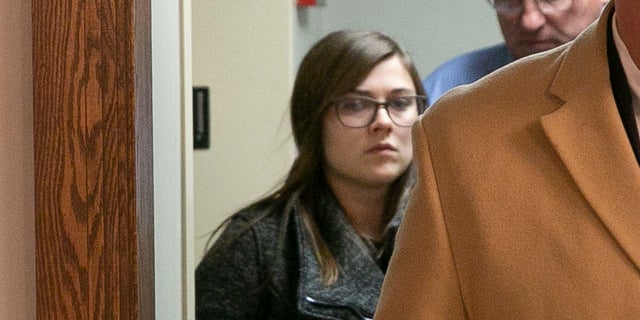 Alyssa Shepherd leaves the Fulton County Courthouse after her initial court appearance on Thursday, Nov. 15, 2018, in Rochester, Ind. Shepherd is accused of striking and killing three children with a pickup truck as they crossed a highway to board a school bus. (Santiago Flores/South Bend Tribune via AP)