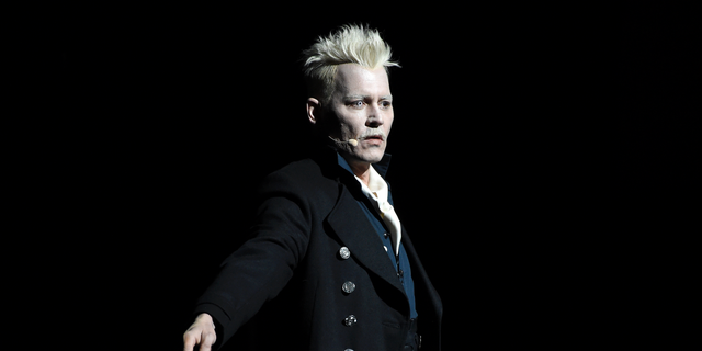 FILE - In this July 21, 2018 file photo, Johnny Depp appears in character as Gellert Grindelwald at the Warner Bros.  for 