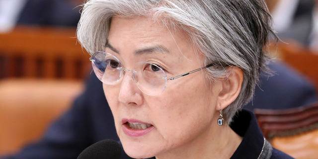 South Korean Foreign Minister Kang Kyung-wha answers a lawmaker's question at the National Assembly in Seoul, South Korea, Thursday, Nov. 8, 2018. Kang quoted U.S. officials as saying that it was North Korea that canceled a meeting this week between U.S. Secretary of State Mike Pompeo and a senior North Korean official on nuclear issues. (Kim Ju-hyung/Yonhap via AP)