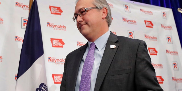 U.S. Rep. David Young, R-Iowa, walks away from the podium after speaking at an election night rally, Wednesday, Nov. 7, 2018, in Des Moines, Iowa.