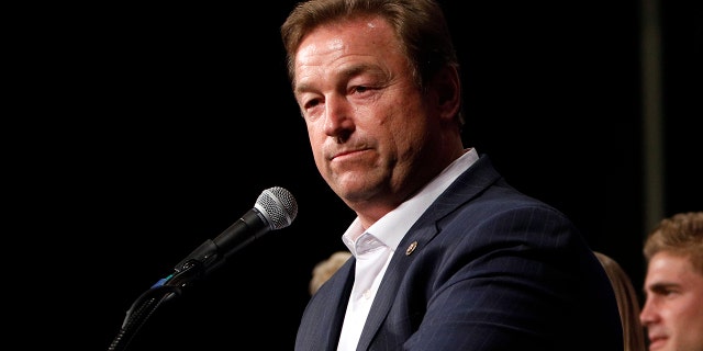 Sen. Dean Heller, R-Nev., makes his concession speech during the NVGOP Election Night Watch Party Tuesday, Nov. 6, 2018 in Las Vegas. Heller lost to Democrat Jacky Rosen. (AP Photo/Joe Buglewicz)