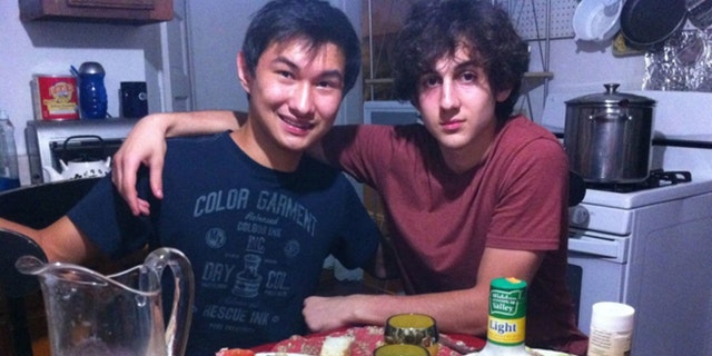 Dias Kadyrbayev, left, with Boston Marathon bomber Dzhokhar Tsarnaev, at an unknown location. Kadyrbayev, a college buddy of Tsarnaev from Kazakhstan, was jailed by immigration authorities the day after Tsarnaev's capture. Kadyrbayev, 24, was removed from America on Oct. 23, ICE said.