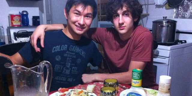 Dias Kadyrbayev, left, with Boston Marathon bomber Dzhokhar Tsarnaev, at an unknown location. Kadyrbayev, a college buddy of Tsarnaev from Kazakhstan, was jailed by immigration authorities the day after Tsarnaev's capture. Kadyrbayev, 24, was removed from America on Oct. 23, ICE said.