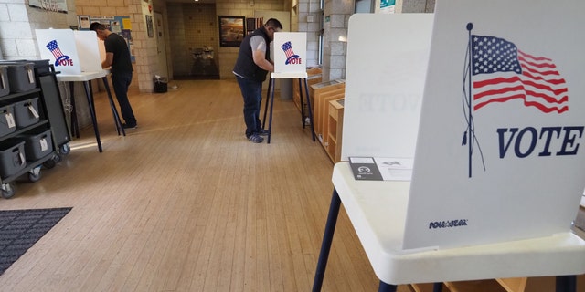 File photo - People complete their ballot during early voting for the mid-term elections at a public library in the Lake View Terrace neighborhood of Los Angeles, California on Nov. 4, 2018.