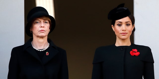 Elke Büdenbender and Meghan, Duchess of Sussex, attend the annual Cenotaph Memorial Sunday, November 11, 2018 in London, England.