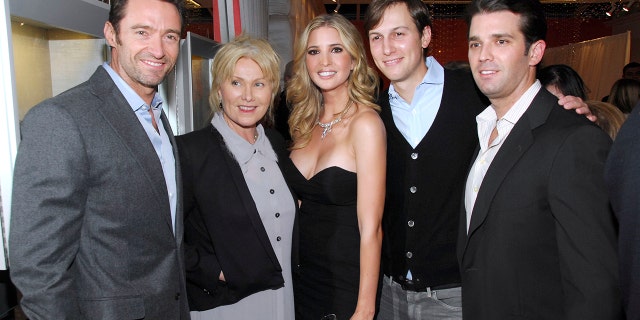 Hugh Jackman, Deborra-Lee Furness, Ivanka Trump, Jared Kushner and Donald Trump Jr. attend Ivanka Trump Fine Jewelry Boutique Opening in New York in 2011.