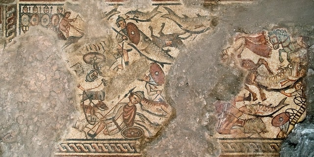 Huqoq mosaic depicting the parting of the Red Sea. (Jim Haberman, Courtesy UNC-Chapel Hill)