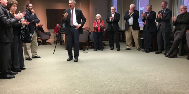 Ohio Gov. John Kasich in Concord speaking to group of top New Hampshire supporters from 2016.