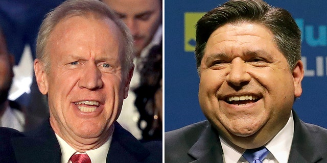 FILE - This combination of March 20, 2018, file photos shows the candidates for Illinois governor in the November 2018 election from left, incumbent GOP Gov. Bruce Rauner and Democrat J.B. Pritzker. (Associated Press)
