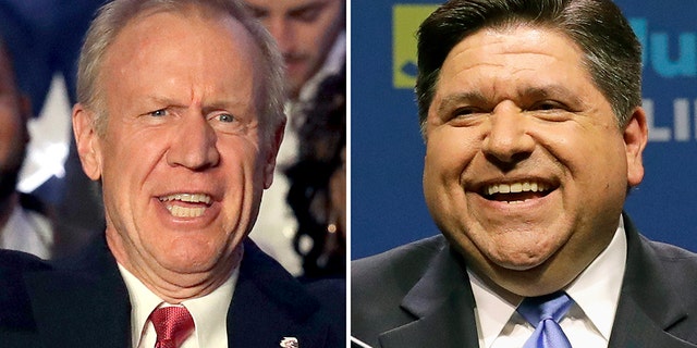 FILE - This combination of March 20, 2018, file photos shows the candidates for Illinois governor in the November 2018 election from left, incumbent GOP Gov. Bruce Rauner and Democrat J.B. Pritzker. (Associated Press)