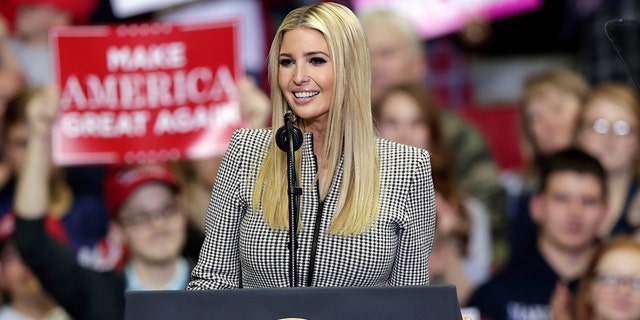 Ivanka Trump speaks at a campaign rally featuring President Donald Trump at the Allen County War Memorial Coliseum in Fort Wayne, Ind., Monday, Nov. 5, 2018. (AP Photo/Michael Conroy)