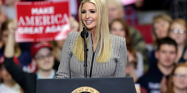Ivanka Trump speaks at a campaign rally featuring President Donald Trump at the Allen County War Memorial Coliseum in Fort Wayne, Ind. (AP Photo/Michael Conroy)