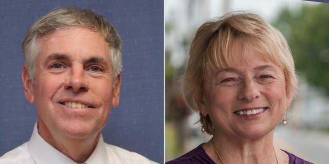 Republican Shawn Moody (left) faces Democrat Janet Mills in Maine's gubernatorial race.