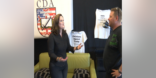 One of Christian Democrats of America's T-shirts reads "Christians Against Trump"