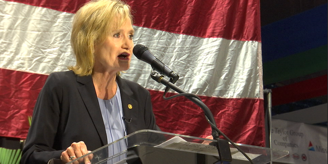 Sen. Cindy Hyde-Smith addresses the crowd at the state's annual hobnob event hosted by the Mississippi Economic Council.
