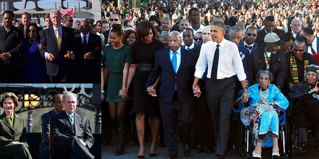 Presidents Clinton, Obama and Bush outside Lowndes County, Ala., at anniversaries of "Bloody Sunday" in Selma, Edmund Pettus Bridge.