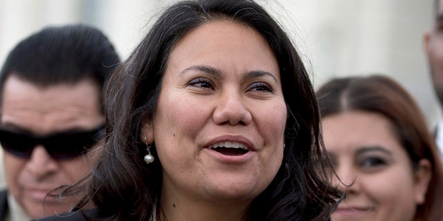 Veronica Escobar, center, and Sylvia Garcia became the first Hispanic women from Texas to be elected to Congress.
