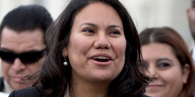 Veronica Escobar, center, and Sylvia Garcia became the first Hispanic women from Texas to be elected to Congress.