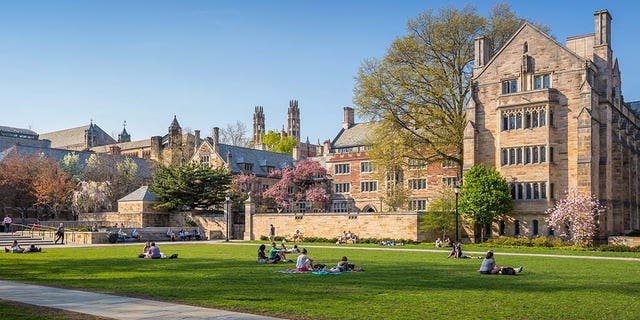 New Haven, USA - May 4, 2015: Yale University campus on April 4, 2015. It is a private Ivy League research university in New Haven, Connecticut. Founded in 1701