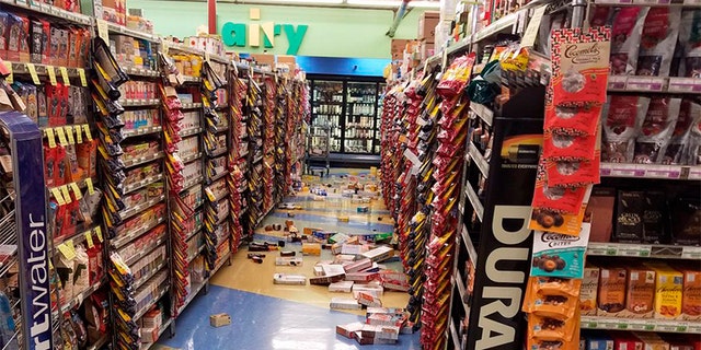 This photo provided by David Harper shows merchandise that fell off the shelves during an earthquake at a store in Anchorage, Alaska, on Friday.