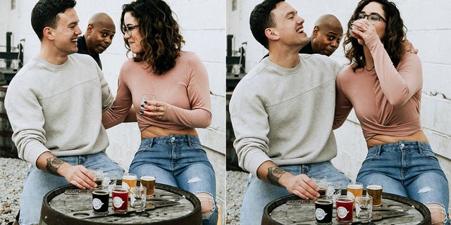 Thomas Saunders and Emily Eldridge's engagement shoot was photobombed by comedian Dave Chappelle.
