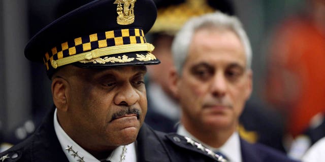 Chicago Police Superintendent Eddie Johnson, left, and Mayor Rahm Emanuel speak Monday, Nov. 19, 2018, during a news conference at the University of Chicago Medical Center, in Chicago.