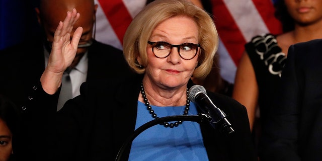 Sen. Claire McCaskill, D-Mo., delivers a concession speech Tuesday, Nov. 6, 2018, in St. Louis. (AP Photo/Jeff Roberson)