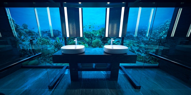 Lucky guests can enter the main attraction – an all-glass hotel room, 16.5 feet below sea level – via an elevator or spiral staircase that the outlet likens to “Alice’s rabbit hole” into a “watery wonderland.”