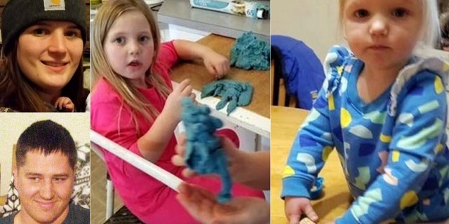 Chelsi and Anthony Dean, top and bottom left, and their children Kaytlin, 5, and Avri, 1.
