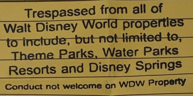 Cini received this note from the Orange County Sheriff's Office saying he would no longer be allowed on the property.