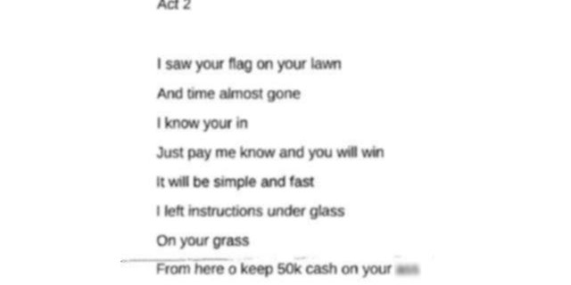 An extortion letter that was sent to a family in New Hampshire, according to federal officials.